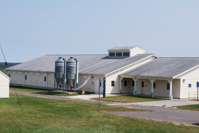 View of the Poultry Resource Unit from Horsebarn Hill located on the Storrs Campus.