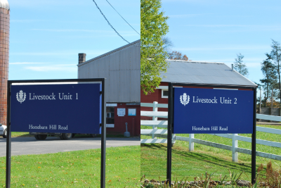 Split view of Livestock Unit 1 (left) and Livestock Unit 2 (right) located on the Storrs Campus. 